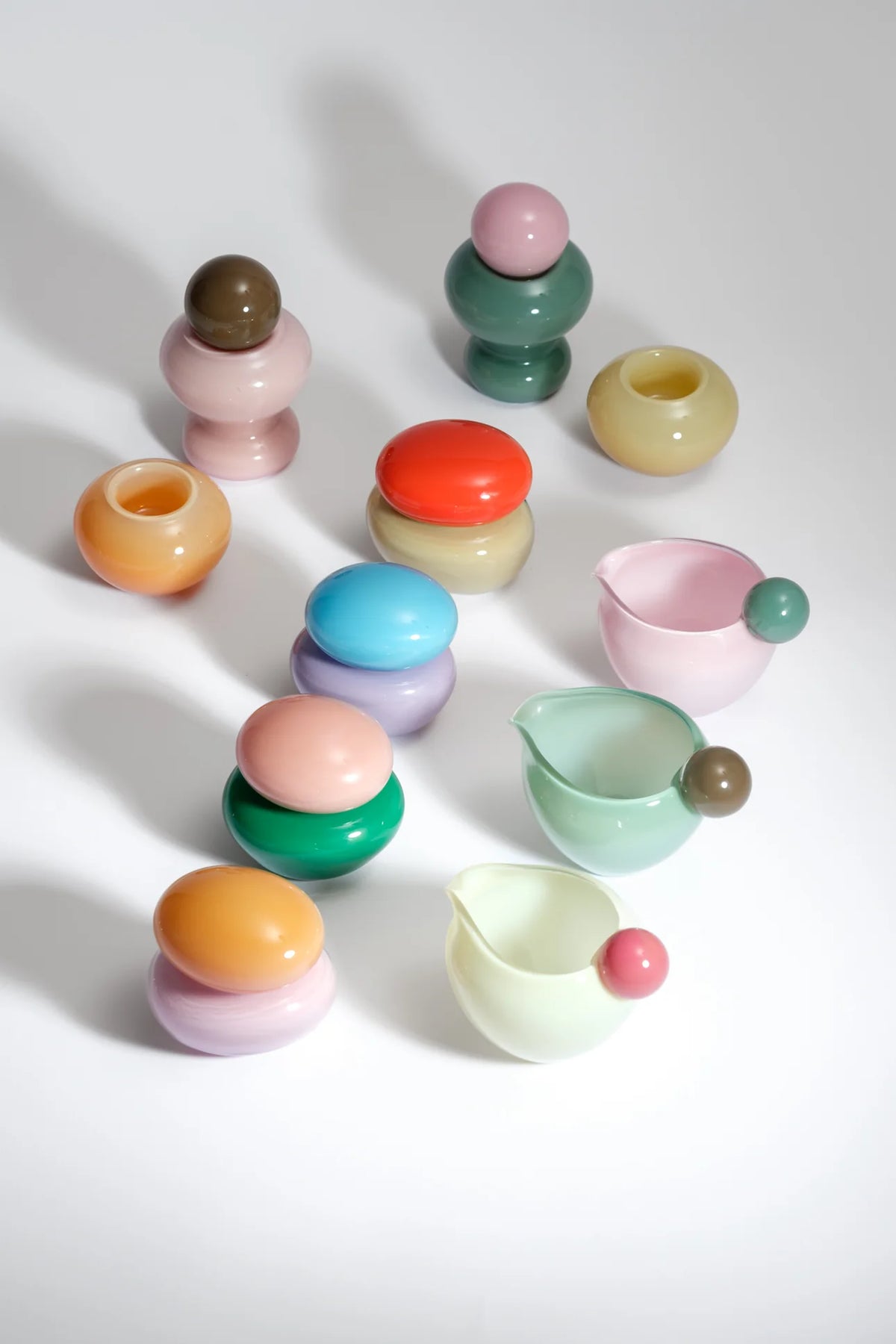 Bonbonniere Mini by Helle Mardahl Studio in Grapefruit and Banana, handmade glossy glass keepsake box with colourful design and compact form from House of Nomad Stories.