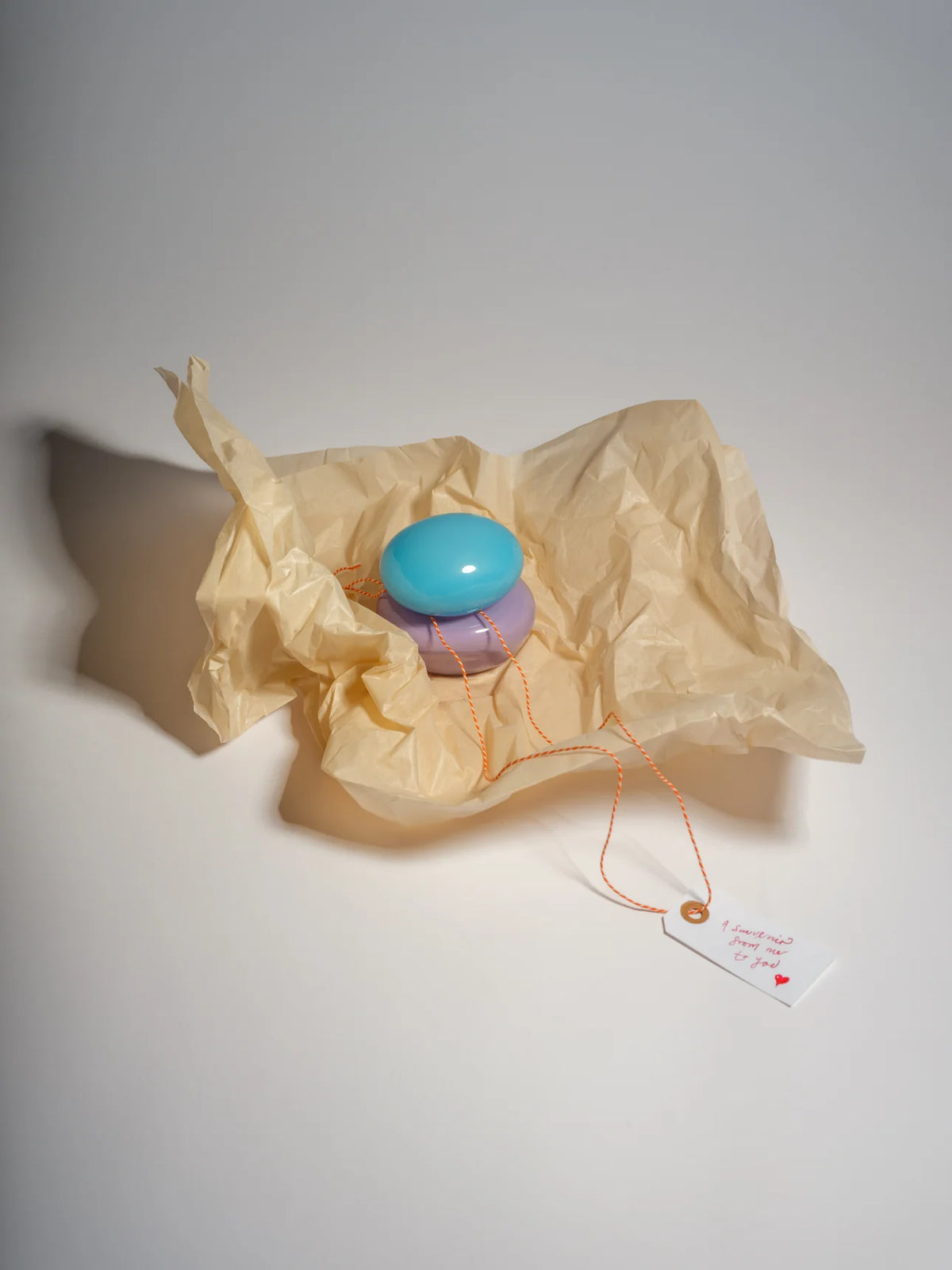 Bonbonniere Mini by Helle Mardahl Studio in Ice Blue and Lavender, handmade glossy glass keepsake box with rounded form and delicate colour combination from House of Nomad Stories.