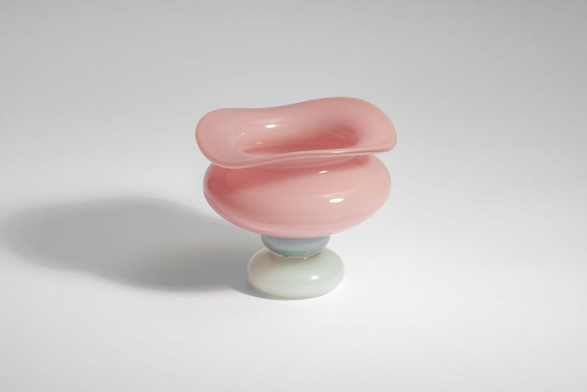 The Basin by Helle Mardahl Studio in Apricot, Mint and Coconut, handmade sculptural glass bowl with organic curves and glossy finish from House of Nomad Stories.