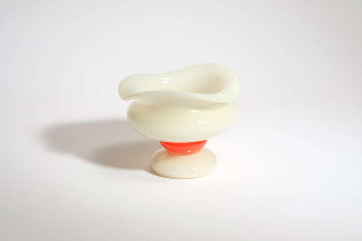 The Basin by Helle Mardahl Studio in Coconut, Grapefruit and Coconut, handmade sculptural glass bowl with organic curves and glossy finish from House of Nomad Stories.
