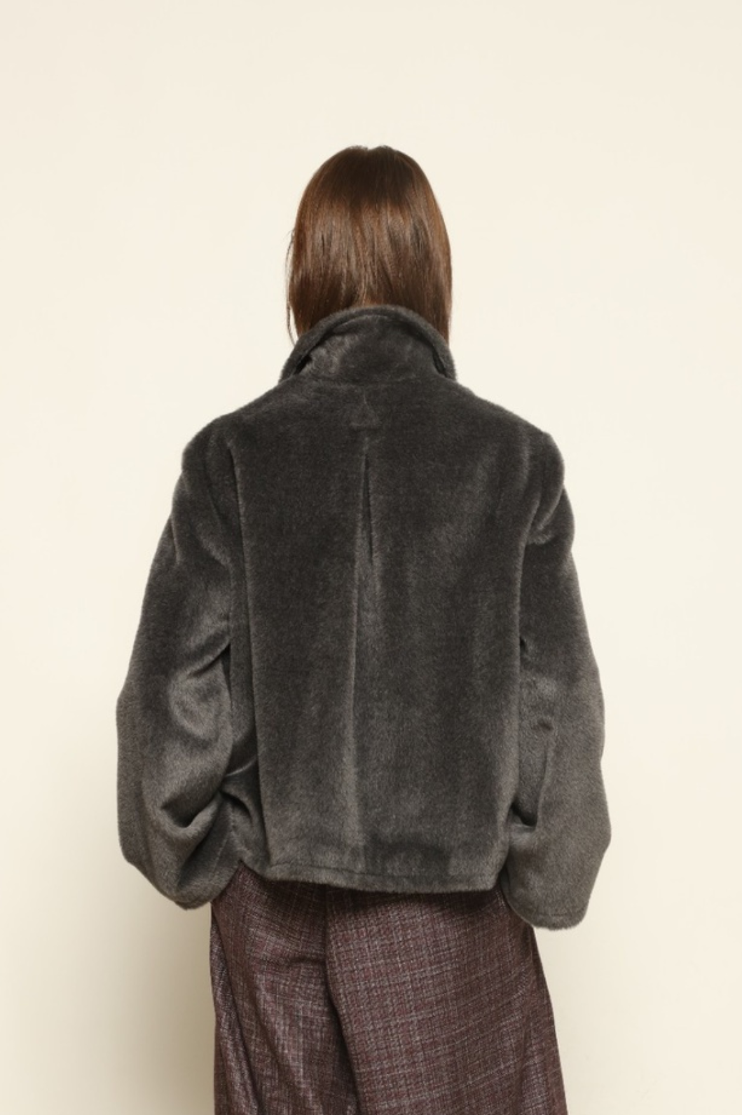 Katharina Grey Alpaca Wool Jacket by House of Woven Stories – heritage-inspired A-line jacket in soft alpaca wool with unique hand-dyed antique mulberry silk lining, vintage buttons, and sustainable craftsmanship.