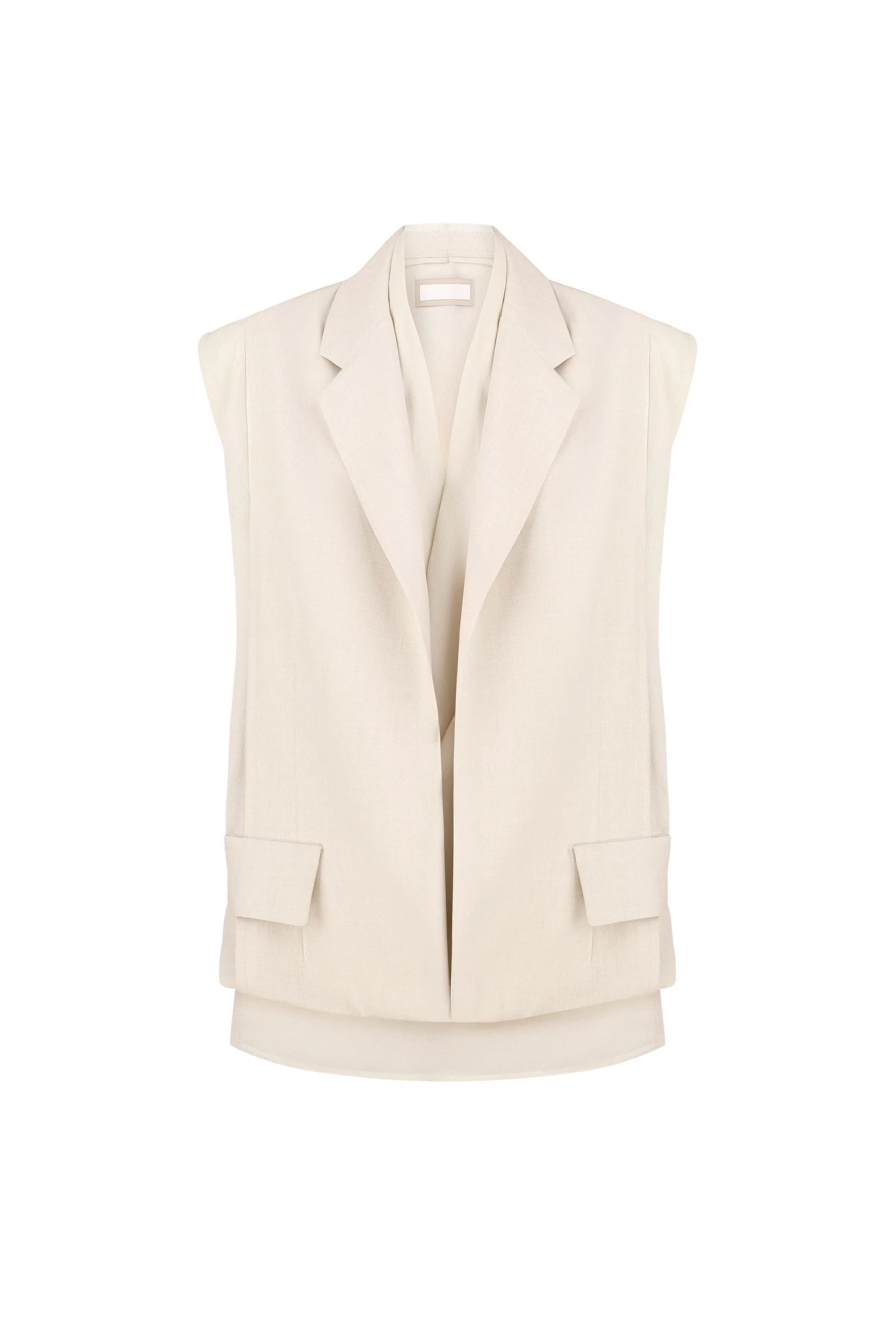 Layered Tucked Hem Vest by Litkovska, contemporary tailored vest with sculptural layered hem, relaxed fit and architectural silhouette.