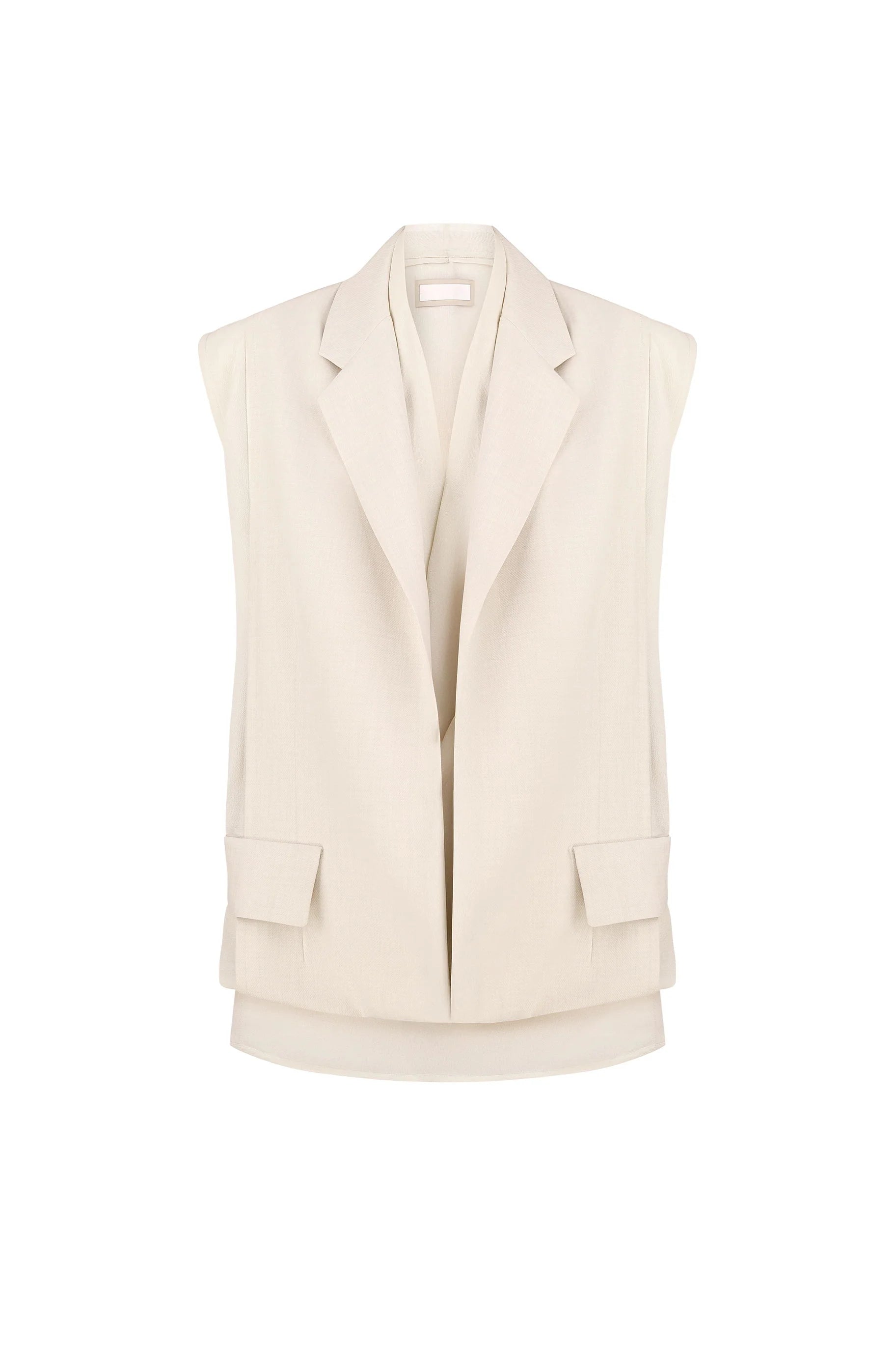 Layered Tucked Hem Vest by Litkovska, contemporary tailored vest with sculptural layered hem, relaxed fit and architectural silhouette.