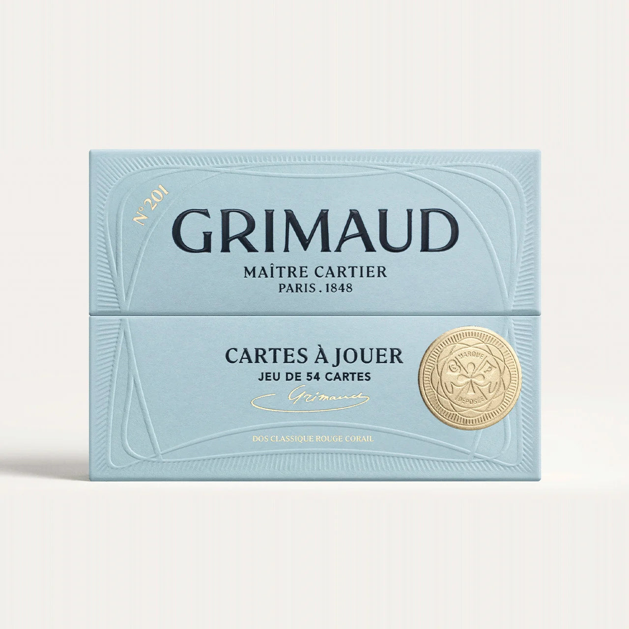 N°200 Cartes à Jouer by Grimaud Paris from the House of Woven Stories selection, luxury Bridge and Poker playing cards in Coral Red, made in France with gold foil detailing and illustrated design.
