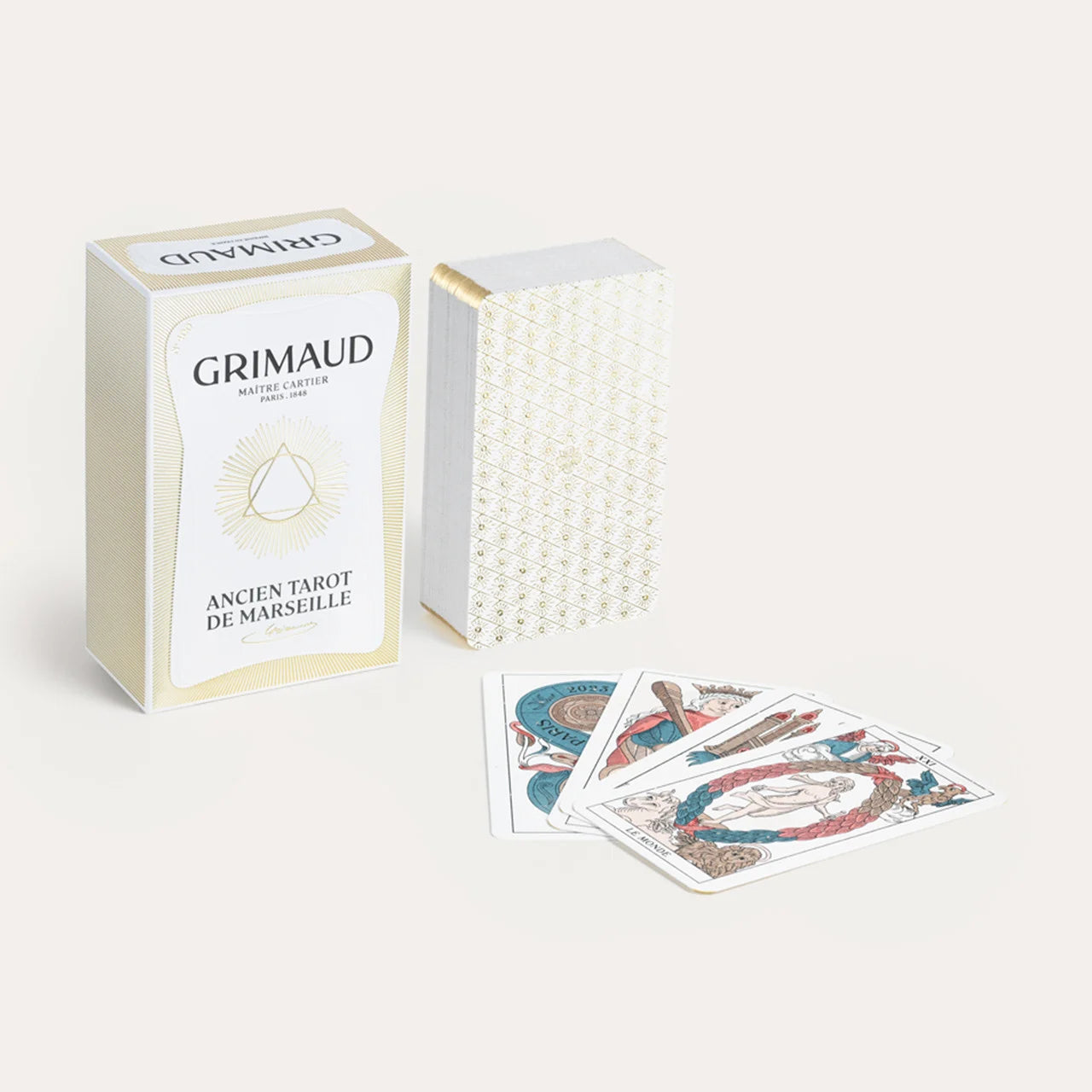 N°400 Tarot de Marseille by Grimaud Paris from the House of Woven Stories selection, luxury 78-card tarot deck made in France with illustrated design, gold foil details and collector edition packaging.