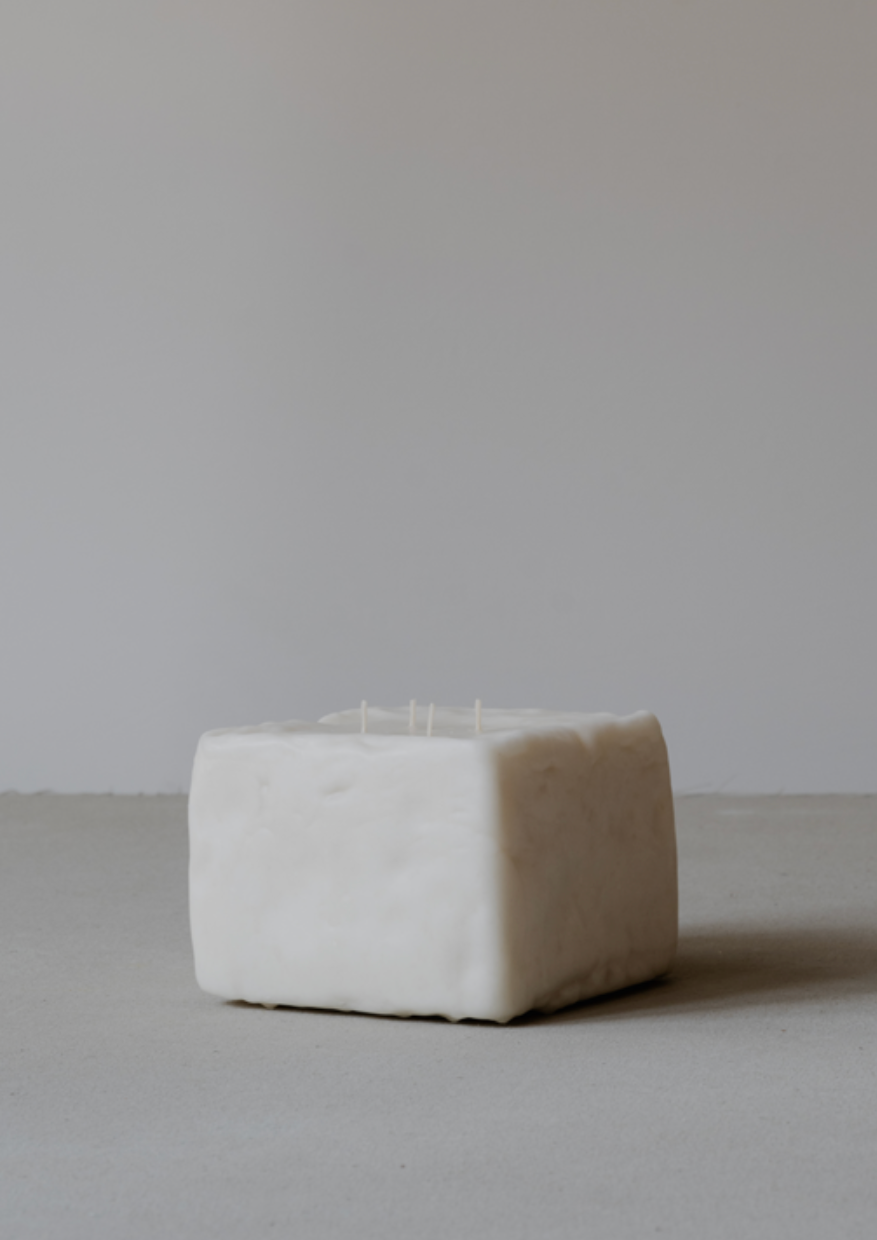 KLOTZ 4-Wick Candle in Crème by Oberflacht, part of the House of Woven Stories selection, handmade in the Black Forest from beeswax with subtle variations in shape and texture.
