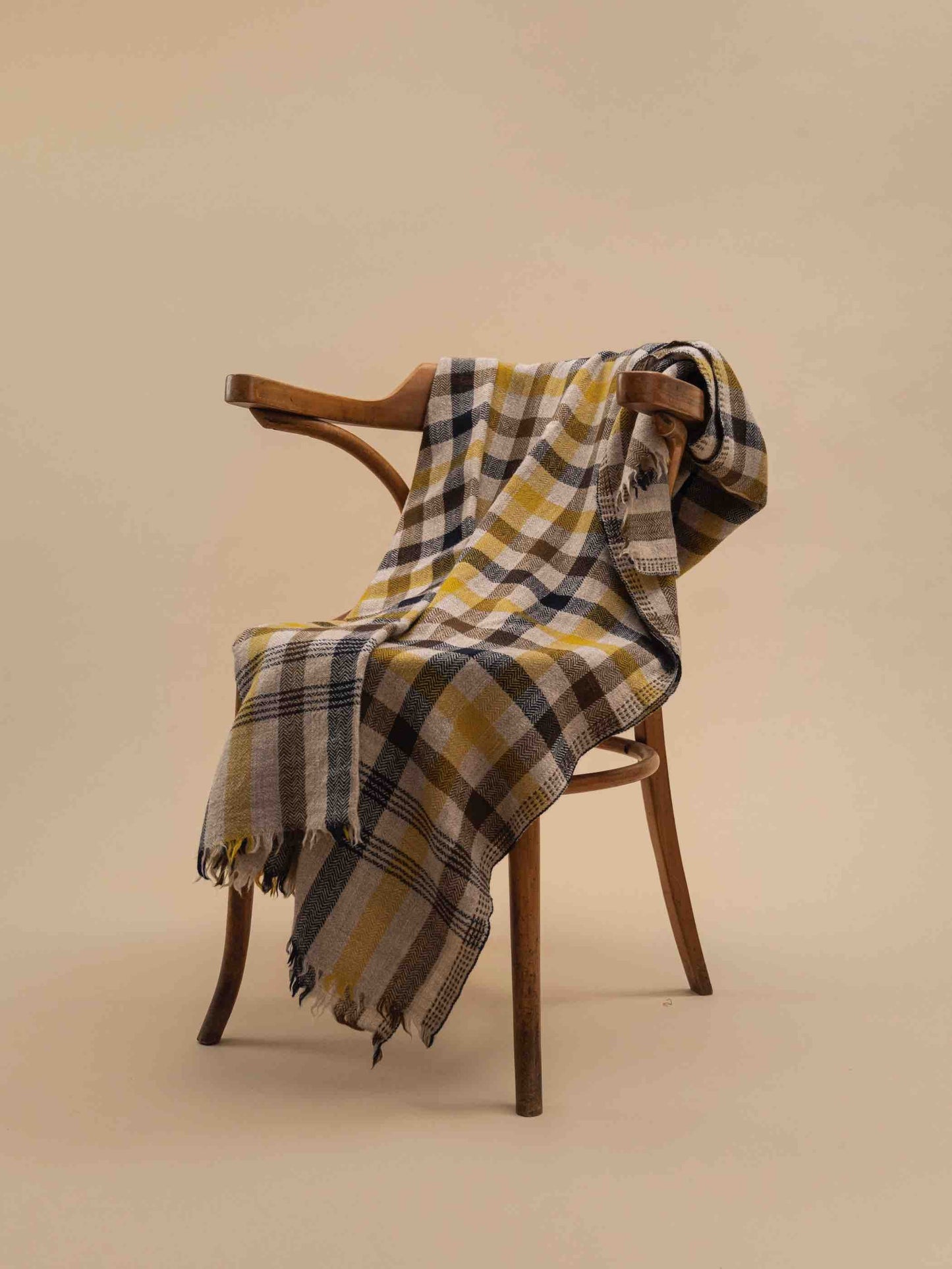 Plaid Cotton N°77 in Kaki by Moismont, handmade from 100% merino wool, soft, luxurious, and timeless throw for sofa, bedroom, or cozy home decor
