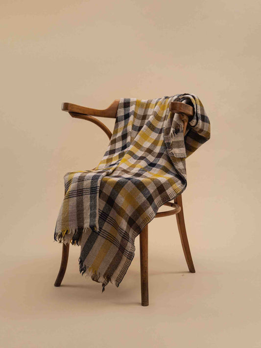 Plaid Cotton N°77 in Kaki by Moismont, handmade from 100% merino wool, soft, luxurious, and timeless throw for sofa, bedroom, or cozy home decor