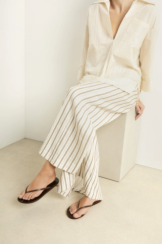 Saionara Stitch Flip Flop in brown leather by Ancient Greek Sandals, handmade in Greece with stitched detail, part of the House of Nomad Stories selection