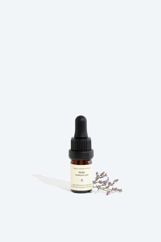 Hag essential organic oil blend by Smells Like Spells, available at House of Woven Stories, crafted for cleansing negative energy and restoring harmony at home.
