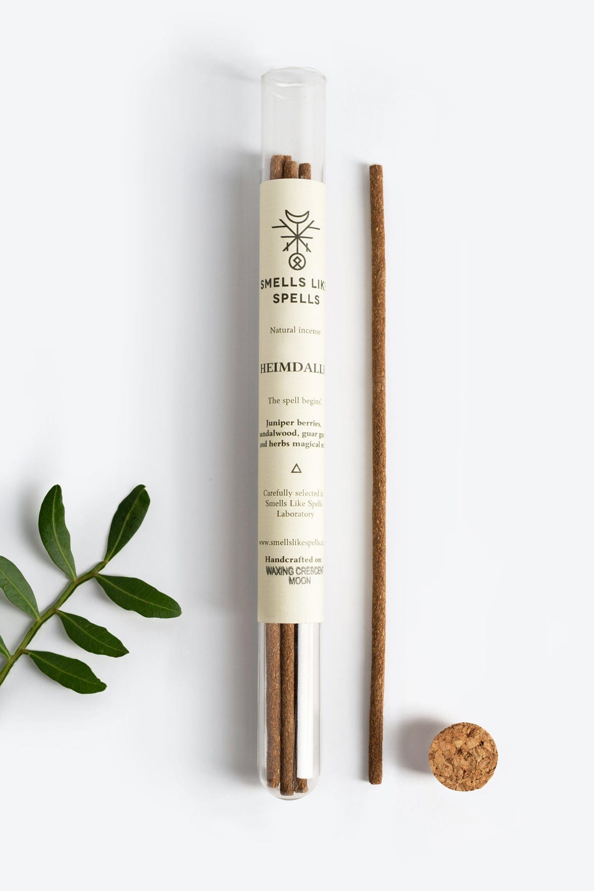 Handmade natural incense sticks with juniper berries, sandalwood, guar gum, and wild herbs, designed for protection and energy cleansing by Smells Like Spells. Pack of five sticks with a calming, earthy aroma.