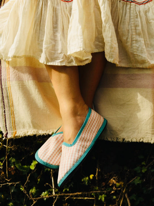 Handmade in Venice from upcycled luxury fabrics with recycled rubber soles. Deluxe Rose and Green Venetian Slippers by Teod’amar are timeless and sustainable. Part of House of Woven Stories section. 