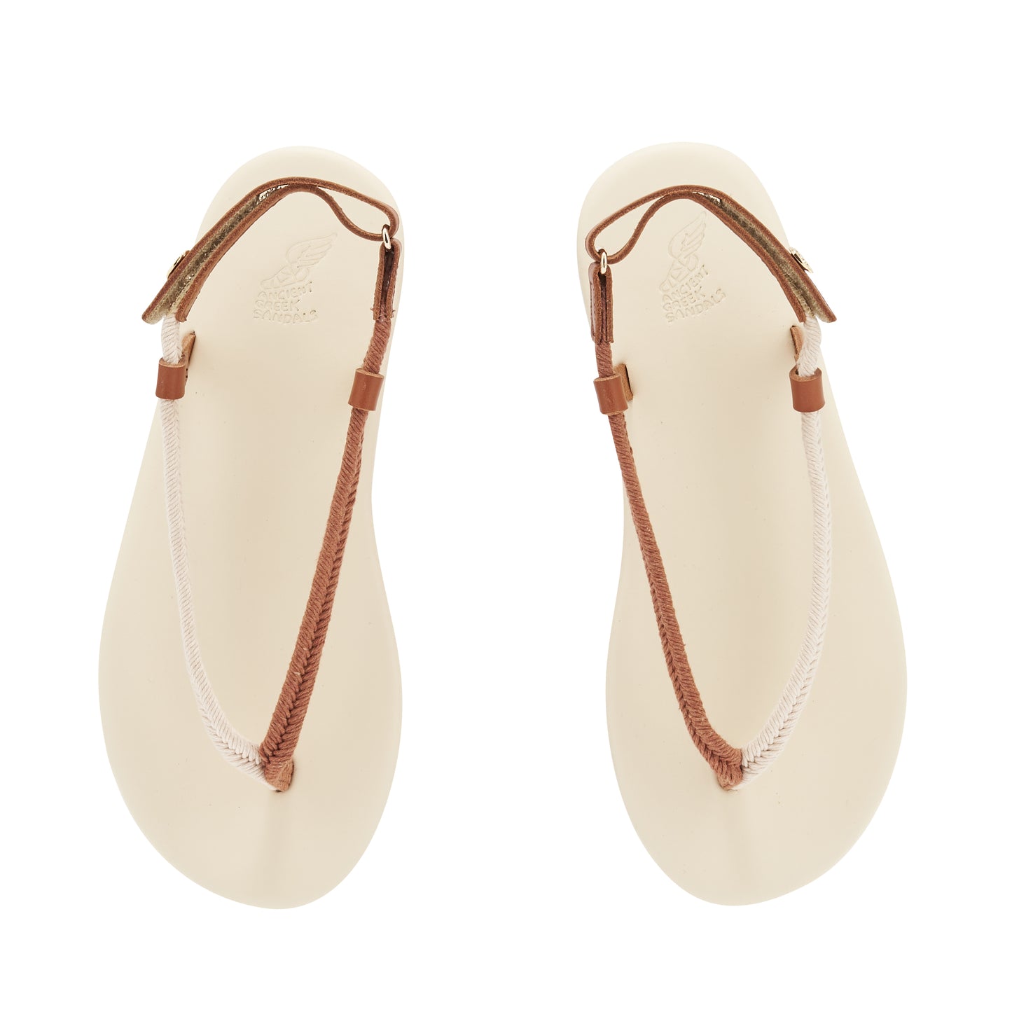Zoi Cord Sandals in beige and tan leather by Ancient Greek Sandals, handmade in Greece with cord straps and metal coin, part of the House of Nomad Stories selection